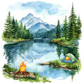 Watercolor Summer Landscapes Fabric Panel 37