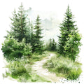Watercolor Summer Landscapes Fabric Panel 6