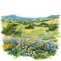 Watercolor Texas Fabric Panel 44