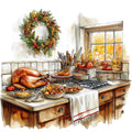 Watercolor Thanksgiving Fabric Panel 30