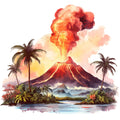 Watercolor Volcano Fabric Panel 5