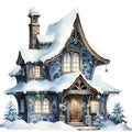 Watercolor Winter Houses Fabric Panel 1