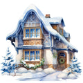 Watercolor Winter Houses Fabric Panel 10