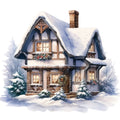 Watercolor Winter Houses Fabric Panel 13
