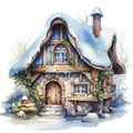 Watercolor Winter Houses Fabric Panel 15