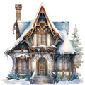 Watercolor Winter Houses Fabric Panel 2