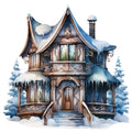 Watercolor Winter Houses Fabric Panel 22