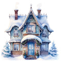 Watercolor Winter Houses Fabric Panel 24