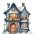 Watercolor Winter Houses Fabric Panel 25