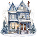 Watercolor Winter Houses Fabric Panel 26