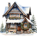 Watercolor Winter Houses Fabric Panel 39