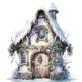 Watercolor Winter Houses Fabric Panel 48
