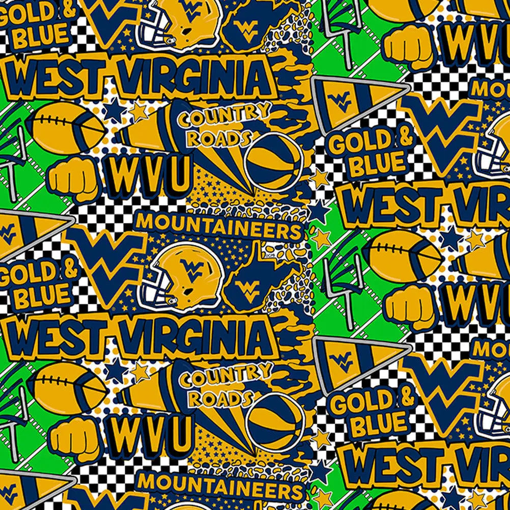 West Virginia Mountaineers - Pop Art 44"/45" Fabric per yard