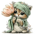 Whimsical Spring Cat Fabric Panel 10