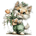 Whimsical Spring Cat Fabric Panel 23