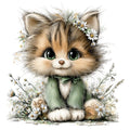 Whimsical Spring Cat Fabric Panel 3