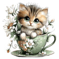 Whimsical Spring Cat Fabric Panel 32