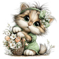 Whimsical Spring Cat Fabric Panel 5