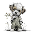 Whimsical Spring Dogs Fabric Panel 25