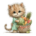 Whimsical Summer Cat Fabric Panel 17