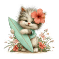 Whimsical Summer Cat Fabric Panel 2