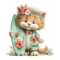 Whimsical Summer Cat Fabric Panel 27