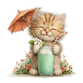 Whimsical Summer Cat Fabric Panel 29