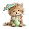 Whimsical Summer Cat Fabric Panel 30