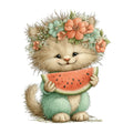 Whimsical Summer Cat Fabric Panel 36
