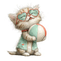 Whimsical Summer Cat Fabric Panel 39