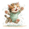 Whimsical Summer Cat Fabric Panel 45