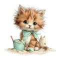 Whimsical Summer Cat Fabric Panel 5