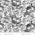 White Black Scrolls Scarlet's Treasure 44"/45" Cotton Fabric Per Yard