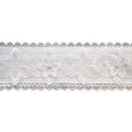 White Floral Lace Trim with Pearl Accents – Scalloped Embroidered Edge, 3 in X 5 yards
