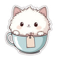 White Kawaii Cat Fabric Panel 12