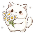 White Kawaii Cat Fabric Panel 17