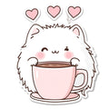 White Kawaii Cat Fabric Panel 20