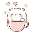 White Kawaii Cat Fabric Panel 21