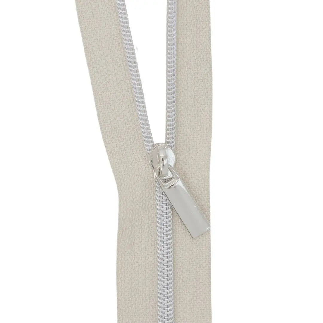 White #3 Nylon Nickel Coil Zippers: 3 Yards with 9 Pulls