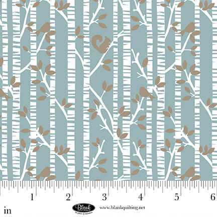 Winter Whispers - Tree Trunks with Birds & Squirrels - Medium Blue 44" / 45" Fabric Per Yard