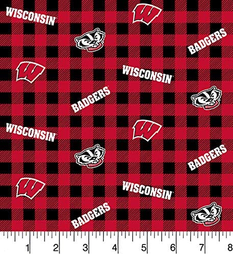 Wisconsin Badgers - Buffalo Plaid 44"/45" Fabric per yard