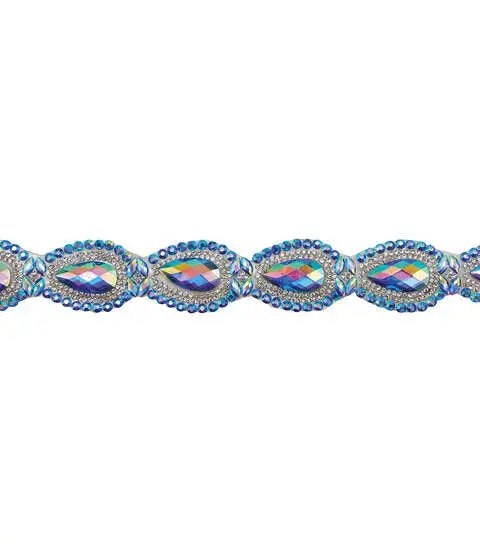 Yaya Han Iron on Crystal Princess Trim 0.56" Blue - Per Yard
