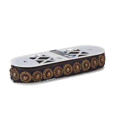 Yaya Han Sew on Nairobi Circle Beaded Trim 1.75'' Black & Gold - Per Yard