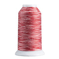 Burgundy & White quilting and decorative stitching thread. Superior Spirit is a variegated, lint-free, matte-finish, smooth 40-wt. 3 filament polyester thread. Choose color options to match school or team colors and stitch a quilt for your favorite athlete or fan. Perfect for T-shirt quilts or embroideries. Pair with So Fine! as a bobbin thread for perfect stitches.
