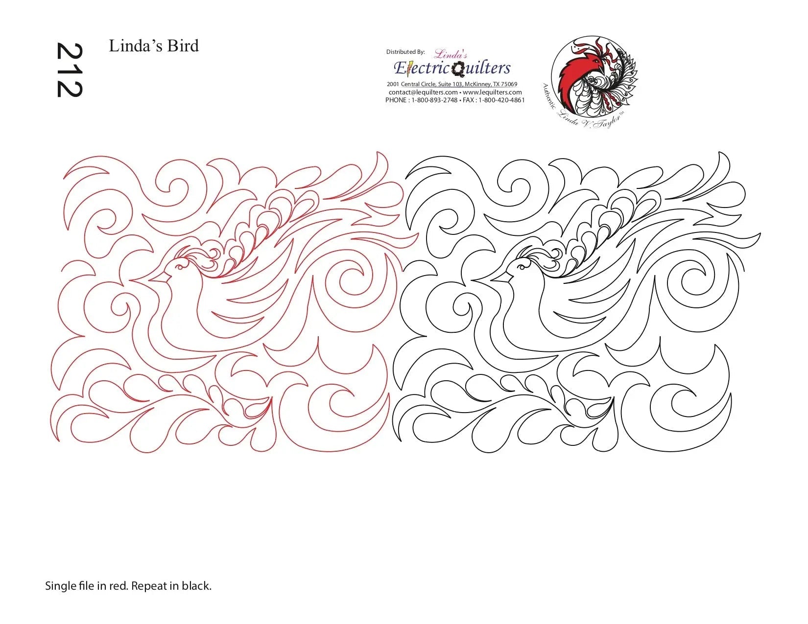 212 Linda's Bird Pantograph by Linda V. Taylor - Linda's Electric Quilters