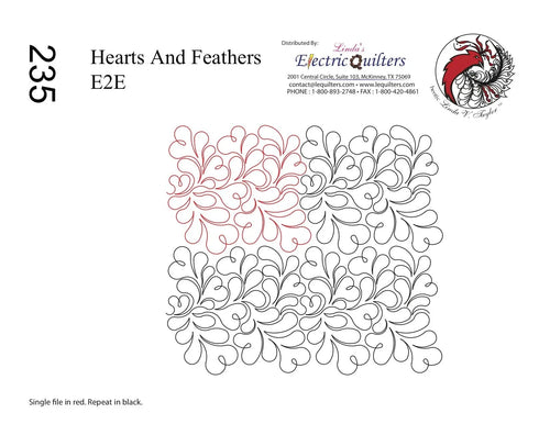 235 Hearts And Feathers Pantograph by Linda V. Taylor - Linda's Electric Quilters
