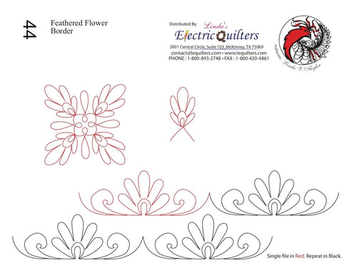 044 Feathered Flower Border Pantograph by Linda V. Taylor - Linda's Electric Quilters