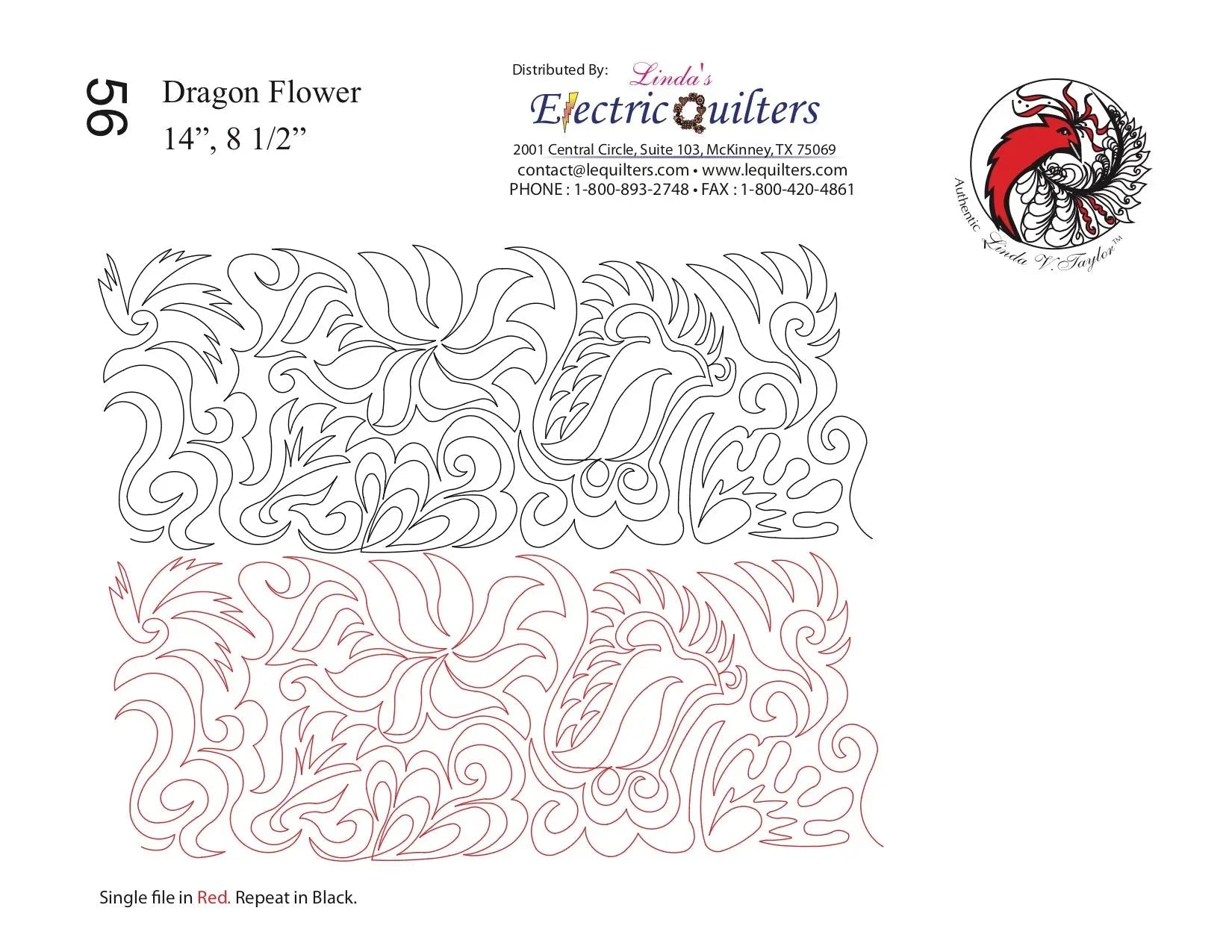 056 Dragon Flower Pantograph by Linda V. Taylor - Linda's Electric Quilters