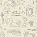 Natural Sewing Motifs Wideback Cotton Fabric Per Yard Quilting Treasures Fabric